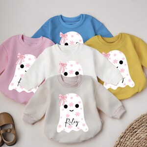 Custom Name Cute Boo Baby Romper, Halloween Ghost Bodysuit, Fall Baby Outfit, Halloween Baby Shower Gift, Short Sleeve Bubble Romper