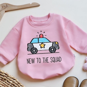 New To The Squad Romper Sweatshirt, Police Baby Outfit, Law Enforcement Baby Gift, Toddler Cop Theme Bodysuit, Police Car Baby Clothes