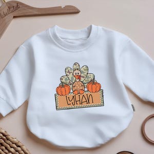 Customized Camo Turkey Boys First Thanksgiving Bubble Romper, Boy Bubble Outfit, Infant Fall Bodysuit, Toddler Turkey Costume, Boy Autumn