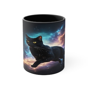 Black Cat Mug, Cottagecore Mug, Celestial Mug, Witchy Mug, Witch Home Decor, Cosmic Mug, Black Cat Gift, Cat Lover Gift, Cat Galaxy