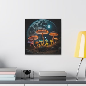 Mushroom Forest Art, Mystical Moon, Neon Magic Mushrooms, Magic Mushrooms Decor, Trippy Mushrooms, Psychedelic Wall Art,  Full Moon Art