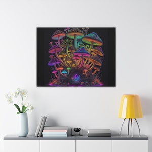 Magic Mushroom Art, Neon Mushrooms, Neon Magic Mushrooms, Magic Mushrooms Decor, Trippy Mushrooms, Psychedelic Wall Art, Vibrant Mushrooms