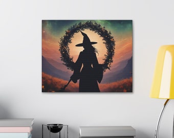 Holiday Witch, Witch Wreath, Witchy Art, Forest Witch, Solstice, Enchanted Forest, Seasonal Wall Art, Witchy Gifts Home Decor, Witchy Decor