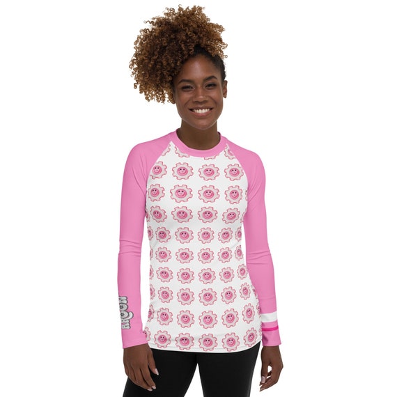Women s Long Sleeved Cycling Jersey Pink Smiley Face Gears Pop Art Biking Doodle Design Womens Pink Coquette Gear Bike Shirt for Her Etsy UK