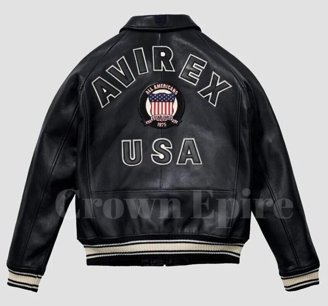 Men's Avirex Black Real Bomber American Flight Jacket Leather Jacket - Etsy