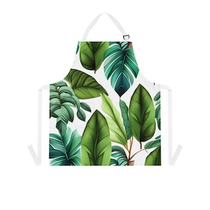 Watercolor Jungle Leaf Chef Apron: Tropical Kitchenware