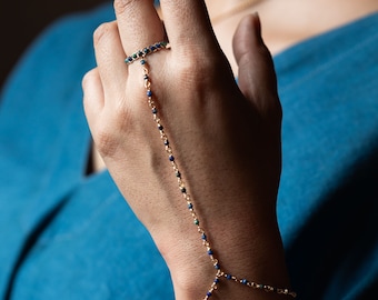 Malachite and Azurite Hand Chain Ring and Bracelet