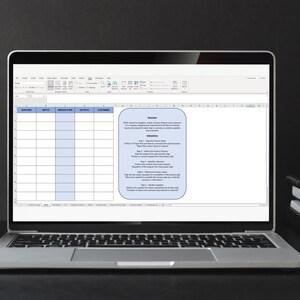 May include: A laptop computer screen displaying a spreadsheet with a blue shaded area containing text about "Services". The text describes the services offered, including "Website Design", "Social Media Management", and "SEO Optimization".