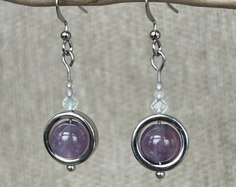 Amethyst and fluorite earrings - silver