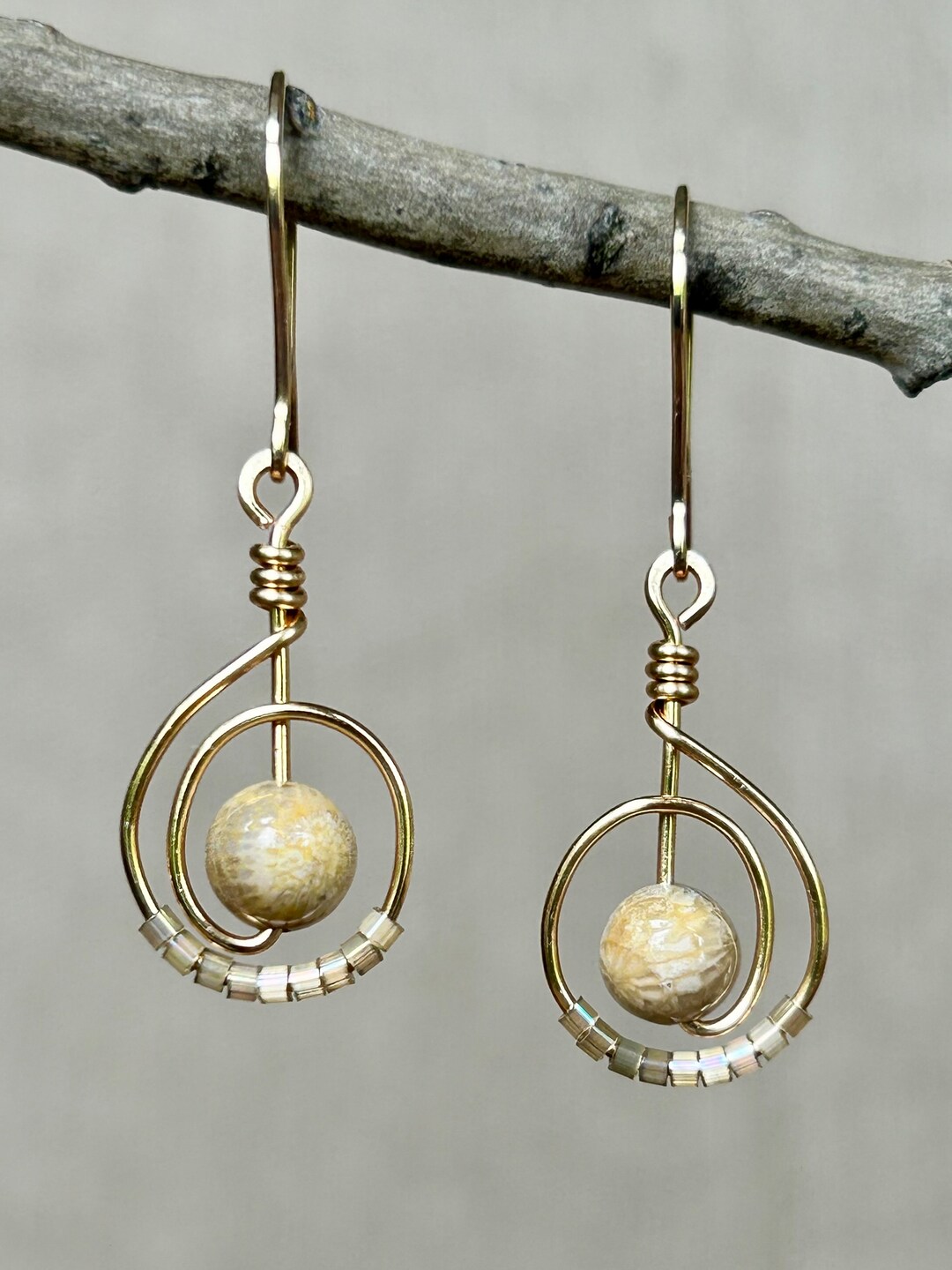 •ARCHES• fossilized coral + gold earrings
