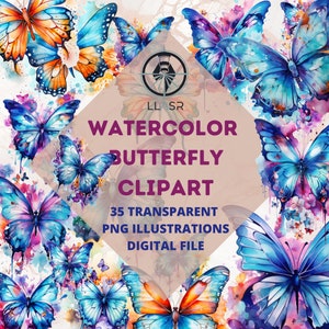35 imágenes prediseñadas de acuarela de mariposa, imágenes prediseñadas de mariposa, png transparente, linda mariposa de acuarela, scrapbooking, decoración de mariposas, decoración