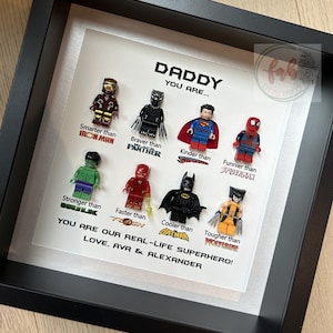Superhero minifigure frame, Christmas gift for dad, Custom Father's day gift, Gift for comic book fans, Superhero gift for him