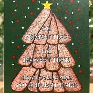 Oh Brisket Tree Biglietto di auguri per le feste, biglietto di auguri, biglietto di Natale, regalo per Pit Master, amante del barbecue, maestro della griglia, fan del barbecue, affumicatore, Natale