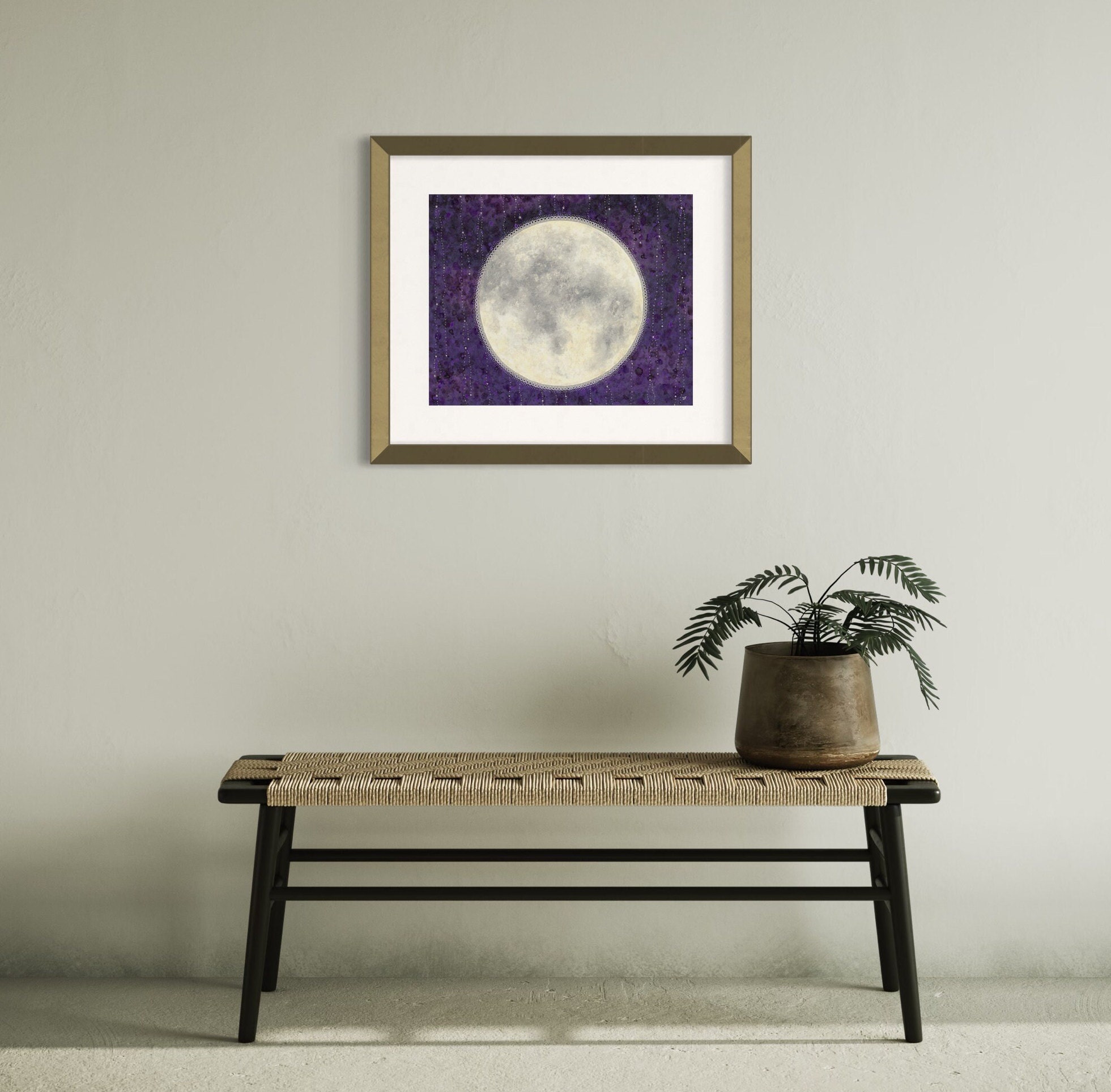 Moon and Stars Print Night Sky Wall Art, Celestial Art Print, Full Moon ...