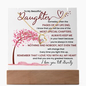 Nightlight Keepsake Gift for Daughter w/ Necklace- Plaque lamp Graduation Gift For Daughter, Gift From Mom, Gift From Dad, Birthday Gift