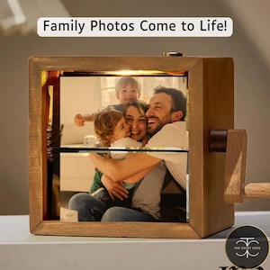 Benutzerdefinierte Flipbook Fotobox mit Licht personalisiertes Geschenk aus Holz für Mama, Papa. Paare, Jahrestag, Geburtstag, Hochzeit - Einzigartige Wohndeko