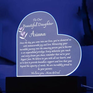 Custom Daughter Heart  Gift to Daughter Acrylic Plaque Color Changing Personalized Gift Multi Style Flower Gift  From Mom & Dad Christmas
