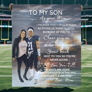 Son Gift Custom Photo Mom to Son Graduation Gift  Plush Fleece Blanket For Son Birthday Keepsake For Son from Mom Throw Blanket Football Mom