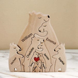 Mother&#39;s Day Gift, Wooden Bear Family Puzzle ,Animal Family ,Family Home Decor Gift, Engraved Family Name Puzzle, Family Keepsake Gift,