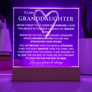 To My Granddaughter- Never Forget That I Love You Granddaughter Gift Birthday Gift Keepsake with Nightlight Granddaughter Graduation Gift
