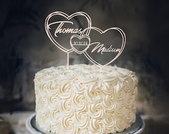 Wood Cake Topper with Hearts for Wedding Date Cake Topper Cake Topper Wedding Custom Name and Date Cake Topper Anniversary Cake topper