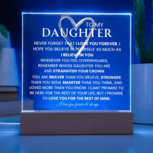 Graduation Gift For Daughter  Night Light Acrylic Plaque Keepsake Gift For Her Daughter Gift from Mom Daughter Birthday Gift, Regalo Hija