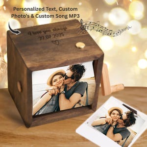 Custom Photo Flipbook Frame with Personalized Text & Custom MP3 Song Hand-Cranked Music Box w/Light Animation Photo Album Anniversary Gift