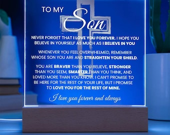 To My Son, Son Gift &quot;Never Forget That I Love You&quot; Keepsake with Night light Son Gift Graduation Gift Birthday Gift for Him Gift for Son,