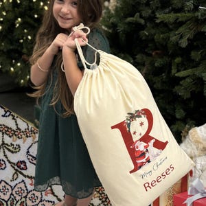 Large Personalized Christmas Sack, Santa Sack, Personalized Christmas Sack, Name & Initial, Christmas Gift Bag, Santa, Velvet, Canvas