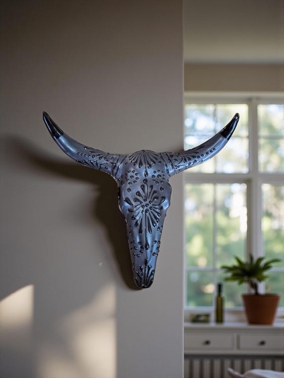 Handmade Longhorn Skull Talavera Wall Decor: Mexican Folk Art - Home and Garden
