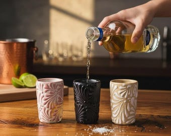 Handmade Talavera Shot Glasses: Mexican Tequila Glasses, 4 oz