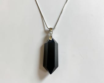 Black Obsidian Necklace, Natural Obsidian Pendant, Hexagonal Crystal Point, Protection Stone Jewelry, Grounding Necklace, Gift for Him Her