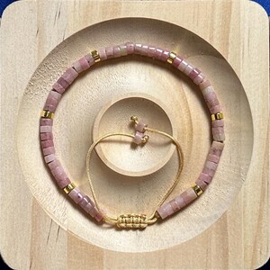 Natural Rhodonite Tube Bracelet: Dainty Gemstone, Adjustable
