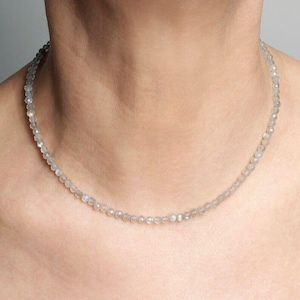 Labradorite Choker Necklace – Faceted 2mm/3mm Gemstone Beads, Minimalist Crystal Jewelry, Dainty Handmade Gift for Her