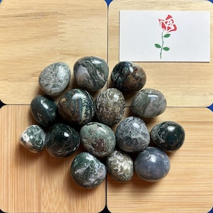 Moss Agate Tumbled Stones Natural Moss Agate Stones Crystal Grounding Stone Rough Raw Stones Home Decoration Housewarming Gift +Gift Pouch