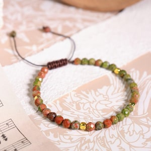 Handmade Unakite Bracelet or Anklet – 3mm Faceted Gemstone Beads, Healing Crystal Jewelry, Dainty Gift for Women and Men