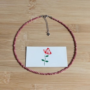 Rhodonite Choker Necklace – 2mm/3mm Faceted Gemstone Beads, Minimalist Handmade Crystal Jewelry, Thoughtful Gift for Her