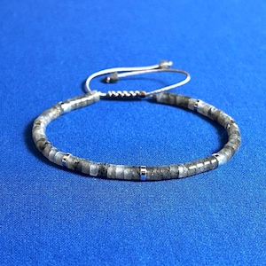 Natural Labradorite Tube Bead Bracelet: Adjustable Gemstone Jewelry