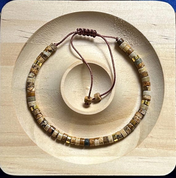 Picture Jasper Bracelet: Minimalist Gemstone Tube Bead, Adjustable