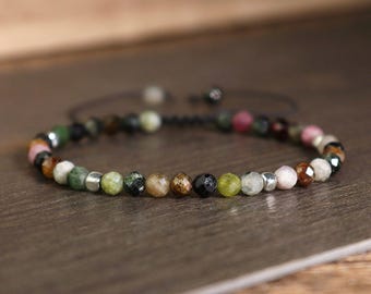 Handmade Rainbow Tourmaline Bracelet: Faceted Gemstone Healing Jewelry