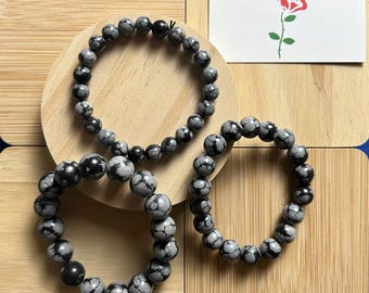 Schneeflocken Obsidian Perlenarmband: Handgemachter Boho Heilkristall Schmuck