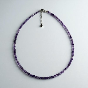 Amethyst Choker Necklace – 2mm/3mm Faceted Amethyst Beads, Minimalist Crystal Choker, Handmade Dainty Gemstone Necklace Gift for Her