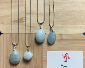Handmade Aquamarine Crystal Pendant Necklace: Healing Stone Jewelry