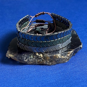 Natural Hematite Stone Bracelet | Hematite Arrowhead Bead Braided Bracelet | Handmade Bracelet Gift for Her or Him