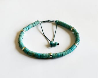Turquoise Bracelet or Anklet, Dainty Gemstone Jewelry, Adjustable Crystal Bracelet, Minimalist Beaded Anklet, Gift for Her