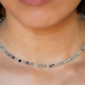 Natural Purple Fluorite Choker Necklace – 2mm/3mm Faceted Gemstone Beads, Minimalist Handmade Crystal Jewelry, Dainty Gift for Her