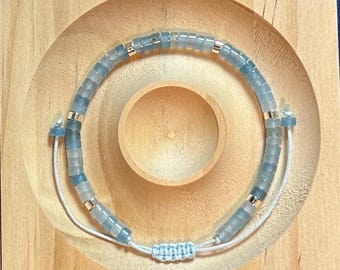 Dainty Aquamarine Bead Bracelet: Adjustable Gemstone Jewelry