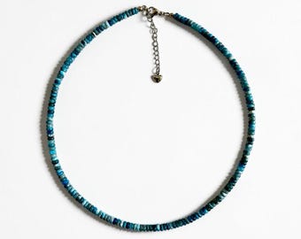 Blue Apatite Choker Necklace, Natural Gemstone Beaded Choker, Minimalist Crystal Necklace, Dainty Handmade Jewelry Gift for Her