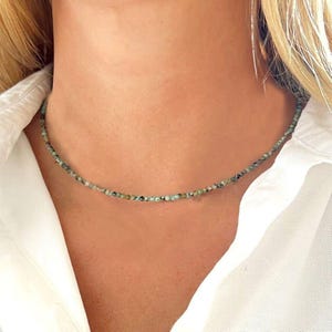 Faceted African Turquoise Choker: Handmade Gemstone Beaded Necklace