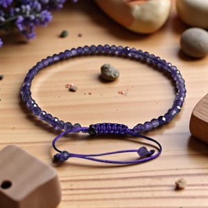 Dainty Amethyst Bracelet or Anklet: 3mm Faceted Crystal, February Birthstone